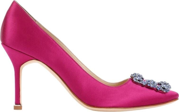 Manolo Blahnik Roze Kristal Gesp Puntige Neus Pumps Pink Dames