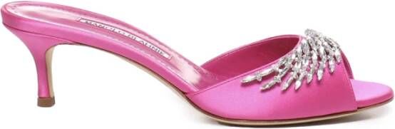 Manolo Blahnik Roze Satijnen Kristal Sandalen Pink Dames