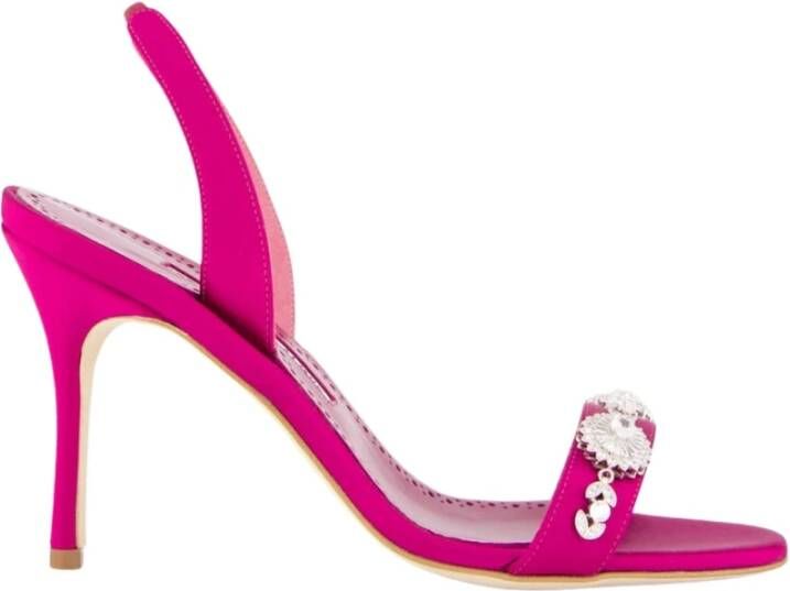 olo Blahnik Roze Satijnen Slingback Sandalen