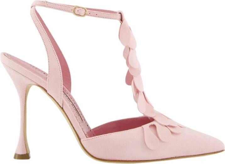 olo Blahnik Roze Suède Enkelband Pumps