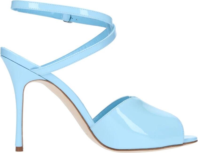Manolo Blahnik Blauwe Leren Sandalen met Verstelbare Gespsluiting Blue Dames