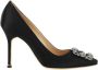 Manolo Blahnik Zwarte Satijnen Pumps met Amandelvormige Neus Black Dames - Thumbnail 7