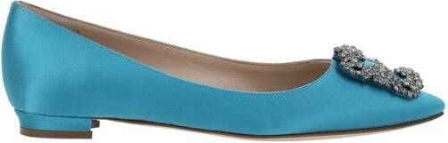Manolo Blahnik Satin ballerina's met Swarovski-detail Blue Dames