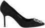 Manolo Blahnik Zwarte Satijnen Kristalversierde Pumps Black Dames - Thumbnail 1