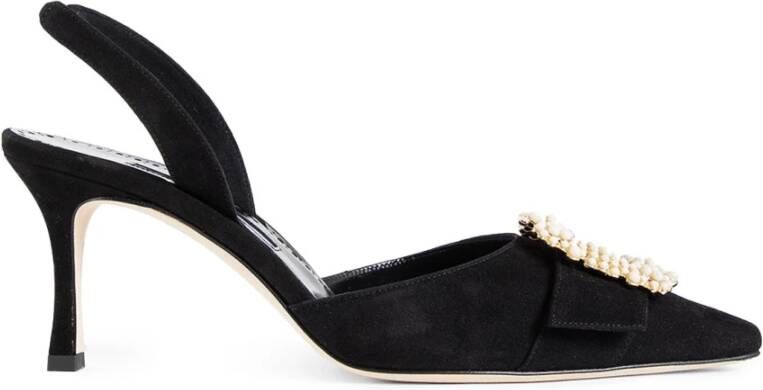 olo Blahnik Slingback Pumps met Parelgesp en Stilettohak