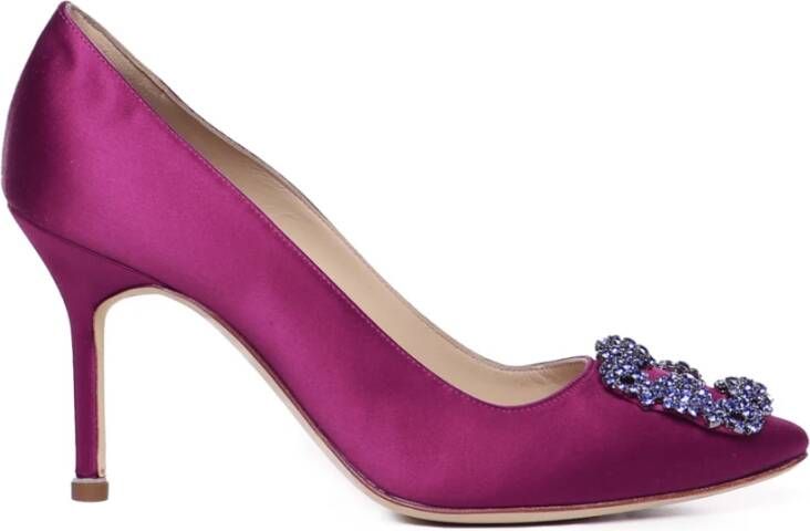 Manolo Blahnik Paarse Zijden Pumps met Puntige Neus Purple Dames