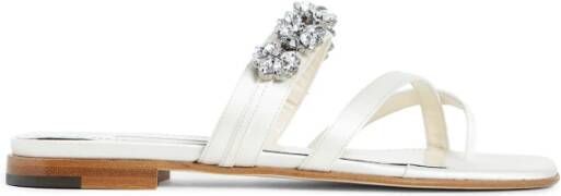 Manolo Blahnik Witte Strass Bloem Blokhak Sandaal White Dames