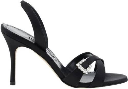 Manolo Blahnik Zijden Satijn Kruisband Sandalen Black Dames