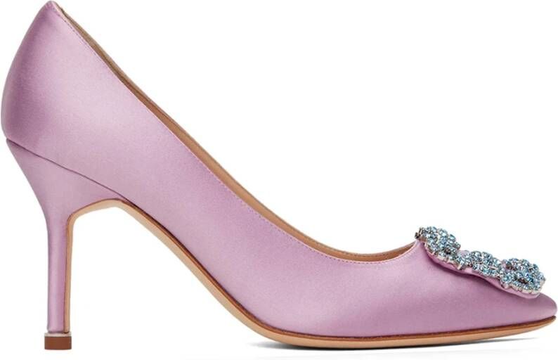 Manolo Blahnik Roze Zijden Satijnen Amandel Teen Pumps Pink Dames