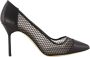 olo Blahnik Zwarte leren pumps met mesh detail en puntige neus - Thumbnail 1