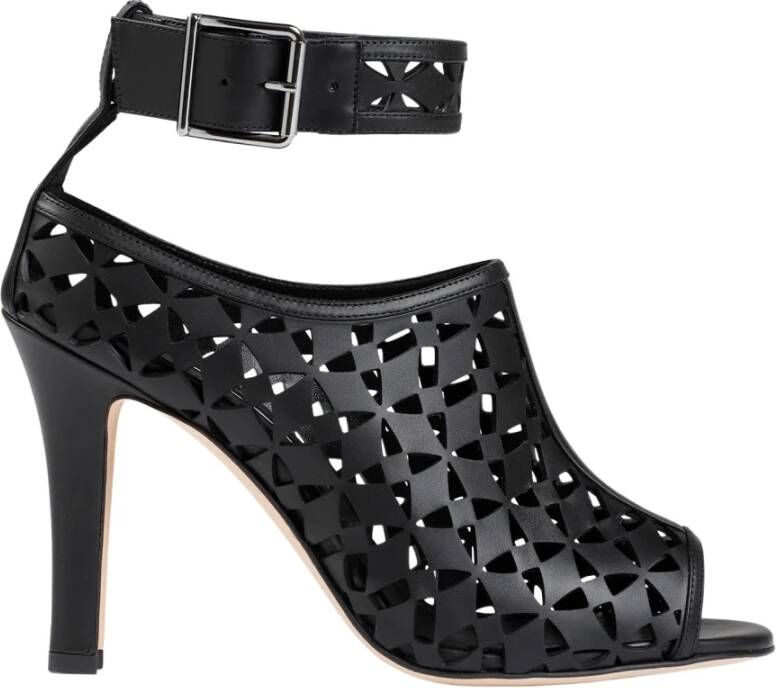 Manolo Blahnik Zwarte Leren Sandalen met Laseruitsnijding Black Dames