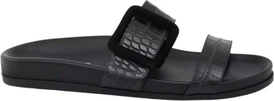 olo Blahnik Zwarte leren sandalen met suède gesp