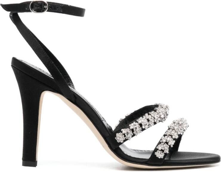 Manolo Blahnik Zwarte Sandalen met Kristallen Black Dames