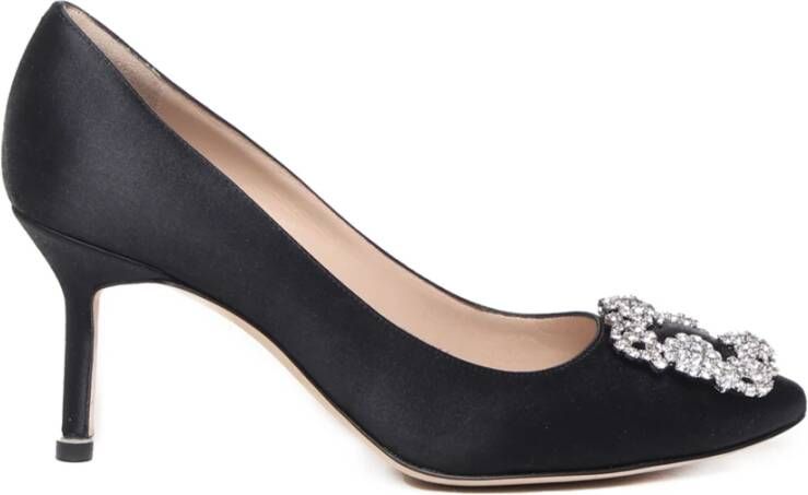 Manolo Blahnik Zwarte Satijnen Kristal Gesp Hakken Black Dames