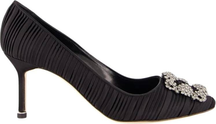 olo Blahnik Zwarte Satijnen Kristal Gesp Pumps