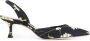 olo Blahnik Zwarte Satijnen Slingback Hakken met Bloem - Thumbnail 1