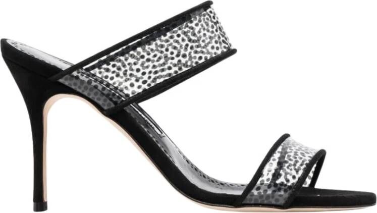 olo Blahnik Zwarte suède en PVC open teen muiltjes