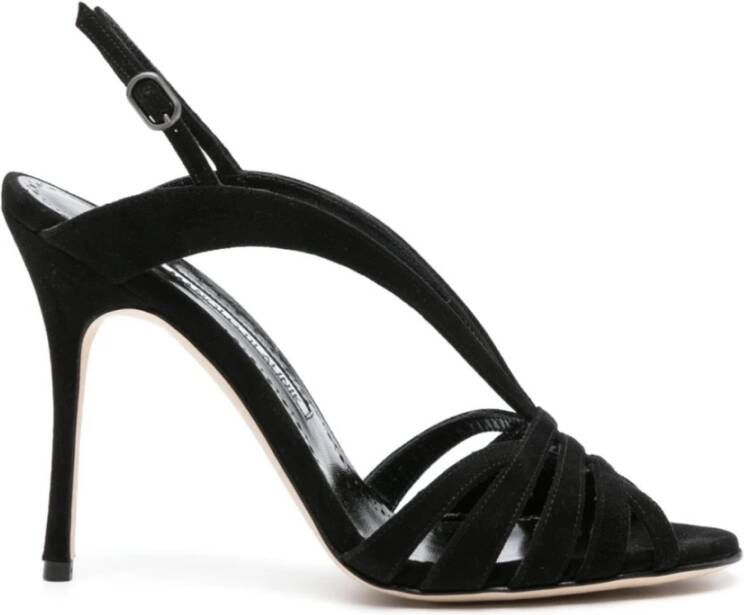 Manolo Blahnik Zwarte Suède Sandalen met Amandelvormige Neus en Verstelbare Enkelband Black Dames