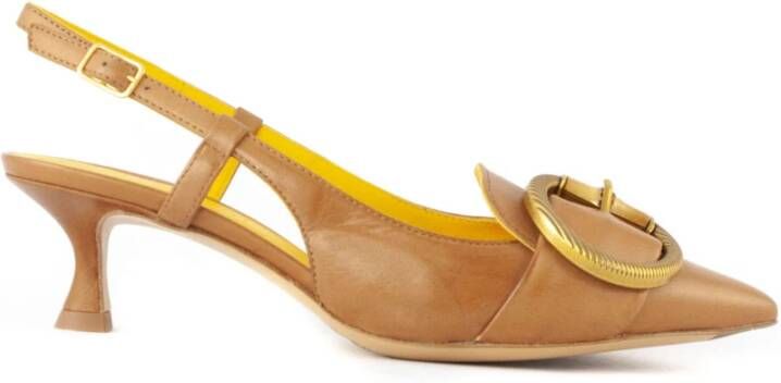 Mara Bini Bruine leren slingback sandalen met goudkleurige gesp Brown Dames