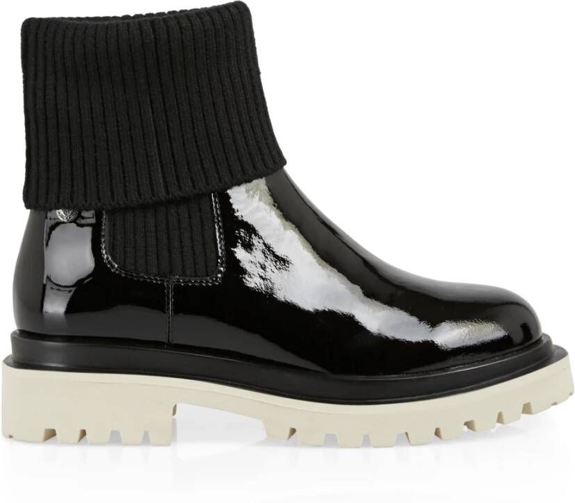 Marc Cain Gelakte Chelsea Bootie met Gebreid Black Dames