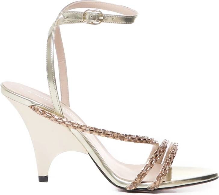 Marc Ellis Gouden Rhinestone Sandalen Hoge Hak Beige Dames