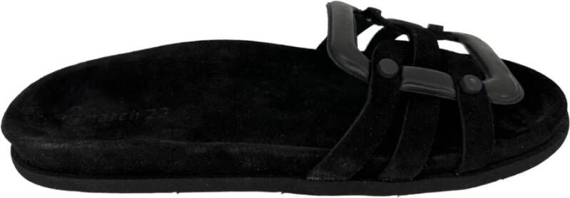 March23 Zwarte leren slippers met zachte zool en comfortabel voetbed Zwart Dames