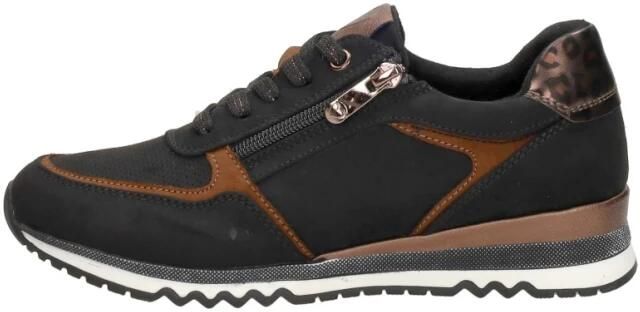 Marco tozzi Zwarte Suède Sneaker met Cognac Details Black Dames