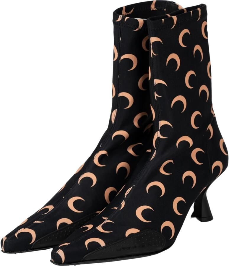 Marine Serre Boots Ankle-Height Pointed Boots With Crescent Heel Deta in zwart