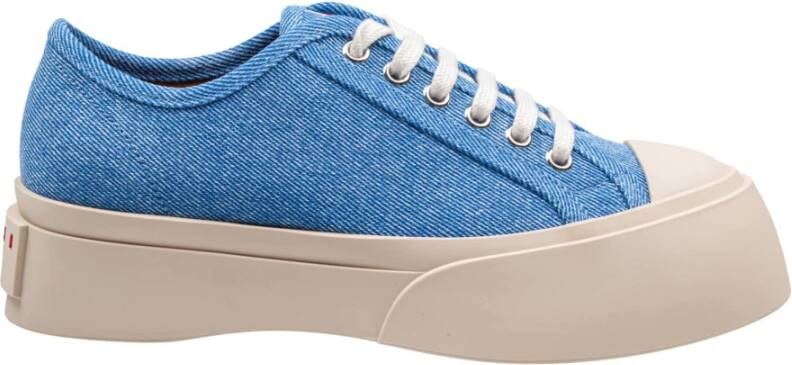 Marni Blauwe Leren Sneakers Dikke Rubberen Zool Blue Dames