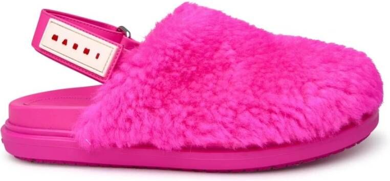 Marni Fuchsia Fur Slipper met Velcro Sluiting