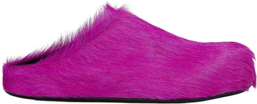 Marni Slippers & Mules Fuchsia Calf Hair Fussbett Mules in roze