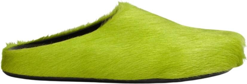 Marni Fussbett Sabot slippers met kalfshaar Groen