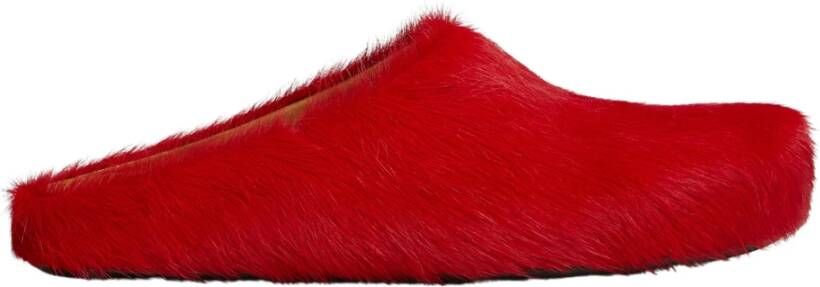 Marni Fussbett Sabot slippers met kalfshaar Rood