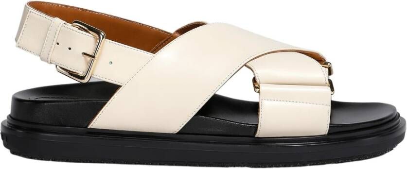 Marni Sandalen Ivory Smooth Leather Sandals With Rear Belt in beige
