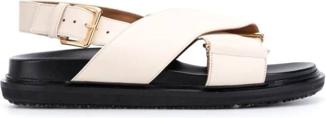 Marni Leren Criss-Cross Platte Sandalen Black Dames