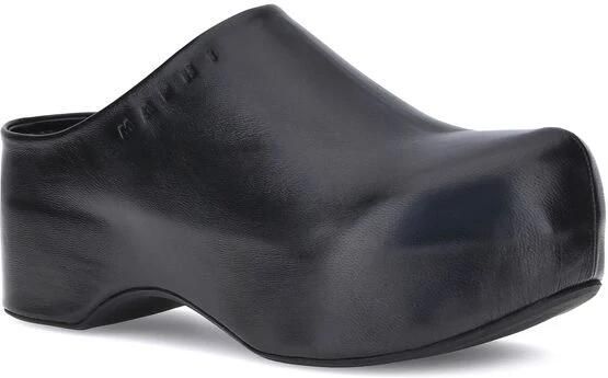 Marni Zwarte Leren Sabot Sandalen met Messing Details