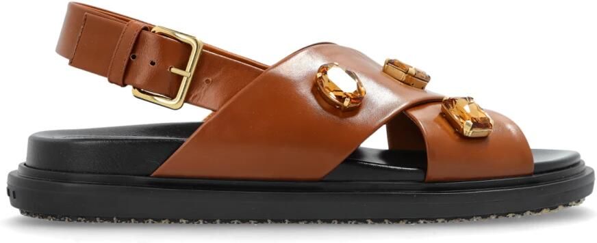 Marni Leren sandalen met glinsterende versieringen