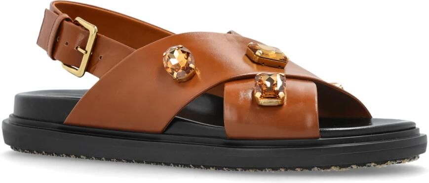 Marni Leren sandalen met glinsterende versieringen - Foto 6