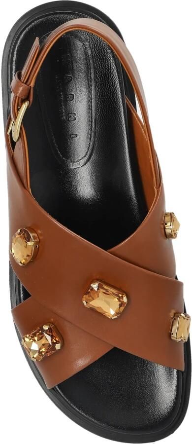 Marni Leren sandalen met glinsterende versieringen - Foto 4