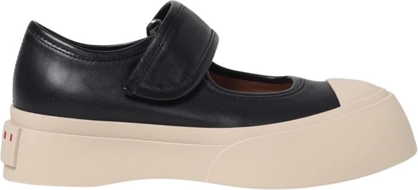 Marni Leren Sneakers met 100% Rubberen Zool Black Dames
