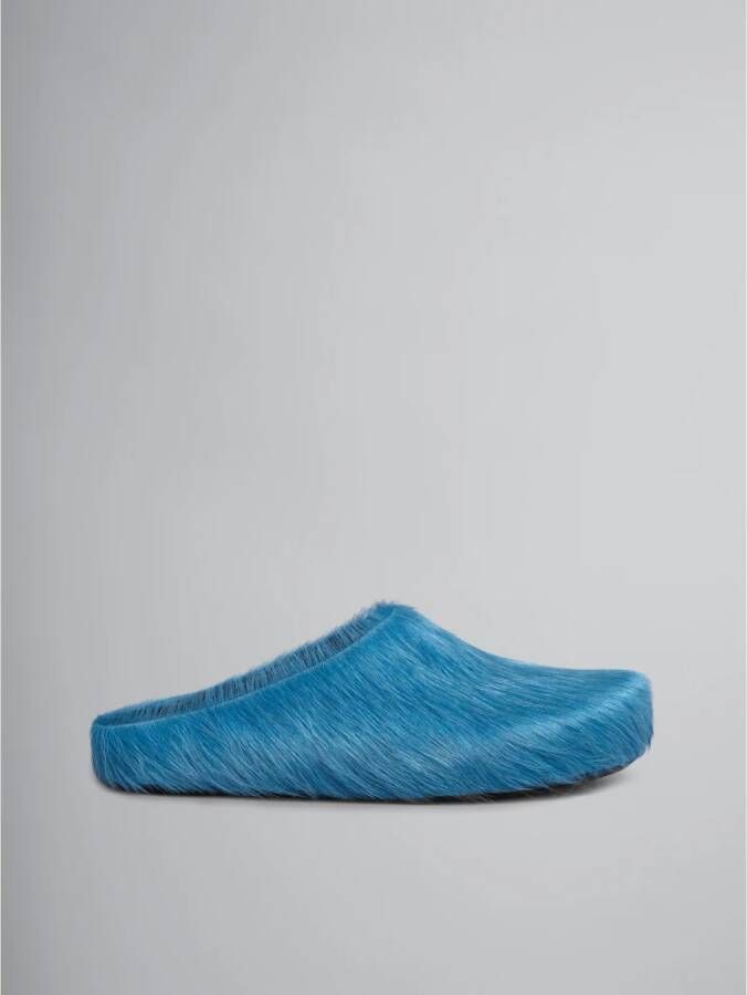 Marni Fussbett Sabot slippers met kalfshaar Blauw - Foto 1