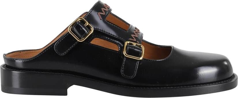 Marni Slippers & Mules Black Leather Sabot in zwart