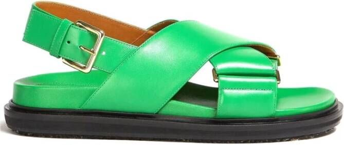 Marni Rechthoekige Ring Platte Sandalen Groen Dames
