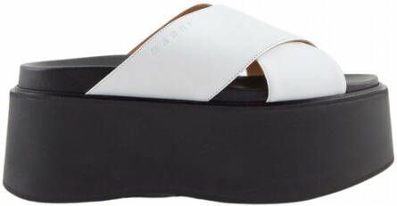 Marni Stijlvolle Kruisband Leren Sleehakken White Dames