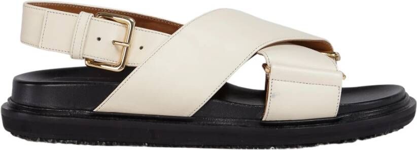 Marni Leren Criss-Cross Platte Sandalen Black Dames
