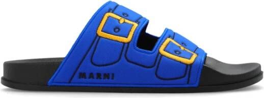 Marni Trompe l'oeil slider met geborduurde gespen Blue Heren