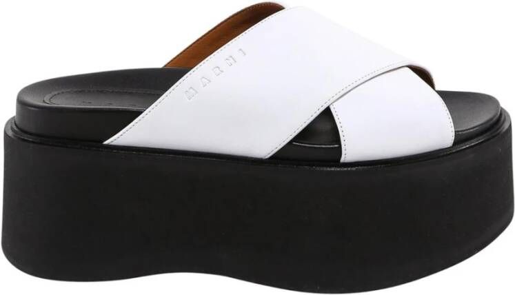 Marni Stijlvolle Kruisband Leren Sleehakken White Dames