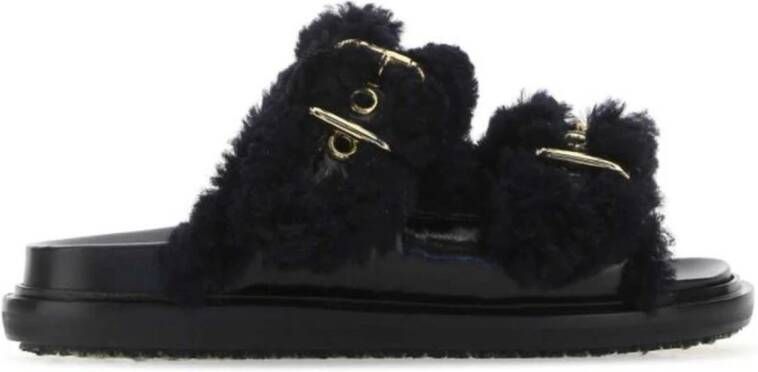 Marni Zwarte Leren Fussbett Slides Zwart Dames