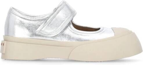 Marni Zilveren Leren Sneakers met Klittenbandsluiting
