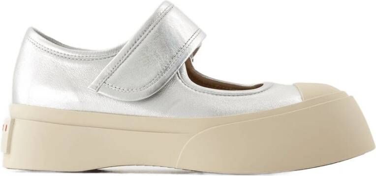 Marni Zilveren Leren Sneakers met Klittenbandsluiting - Foto 3
